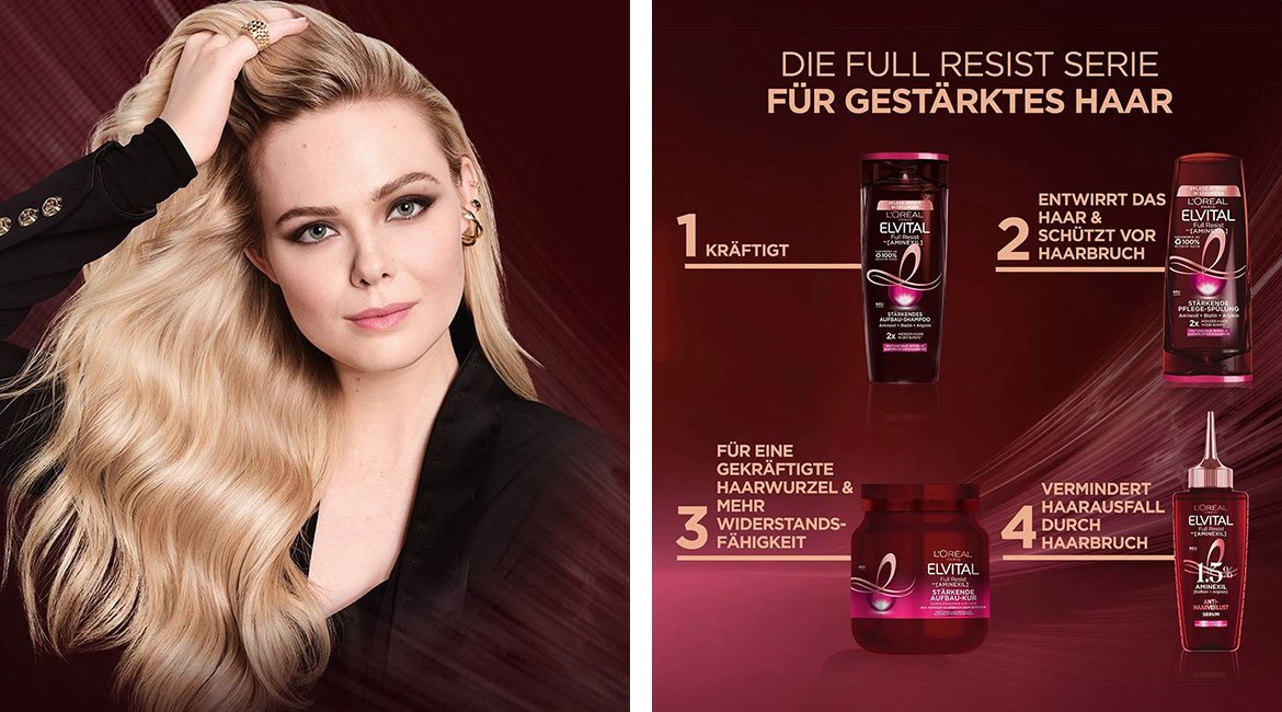 Eine Fotocollage aus zwei Bildern mit Vorteilen der Full Resist Serie für gestärktes Haar